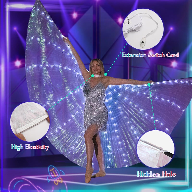 iMucci LED Wings Halloween Costume for Women Glow Angel Wings Light up Fairy Wings with Telescopic Sticks Isis Wings for Adults and Child Halloween Costumes Woman 2025 - Image 2